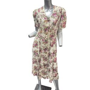 Caroline Wells Vintage 80s button-up midi dress , short sleeves, multicolor 10